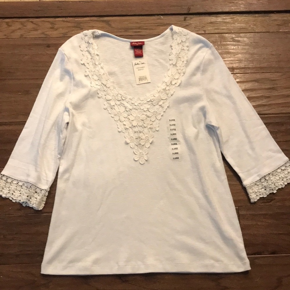 Barbara Lesser 3/4 Length Sleeve Shirt in White Size L